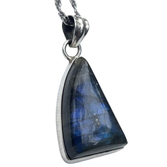 Vintage Labradorite Sterling Silver Pendant Necklace - Picture 1 of 6
